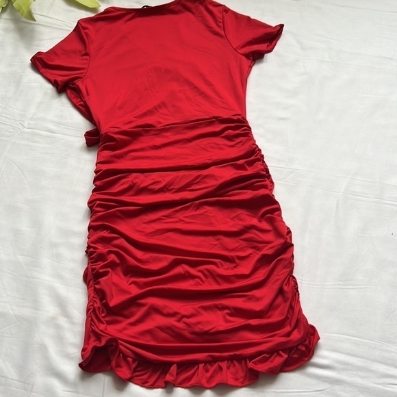 ⭐️LIUMILAC ruched wrap V neck casual bodycon ruffle dress⭐️ - Picture 9 of 10